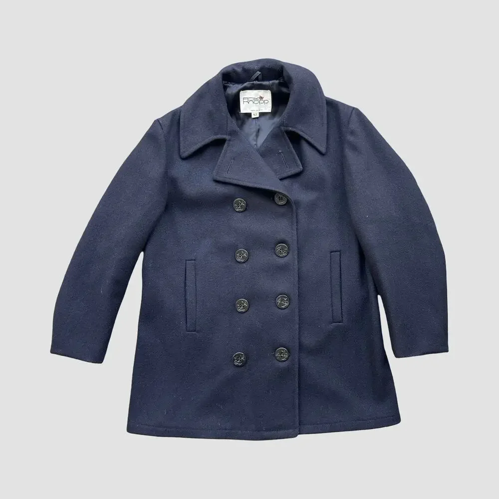 Fox Knapp Navy Wool Peacoat Men’s Size 42 USA Made Double Breasted Military Coat